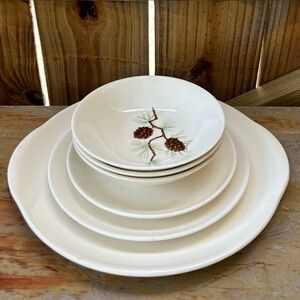 6 Pieces French Saxon China Pine Cone Pattern